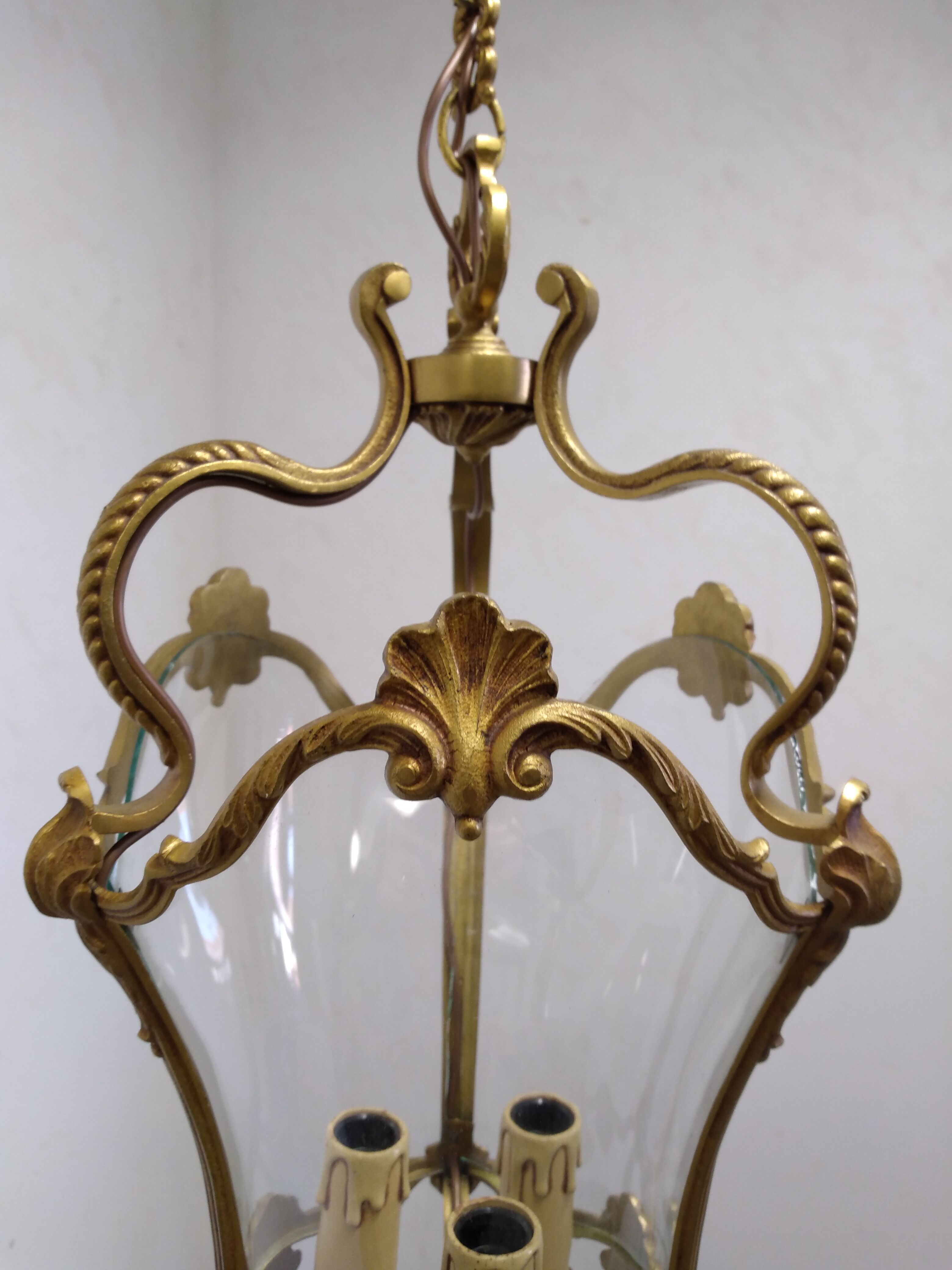 Antique lantern chandelier in bronze and domed glass