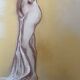 Painting signed sanguine pastel female portrait “the pose”