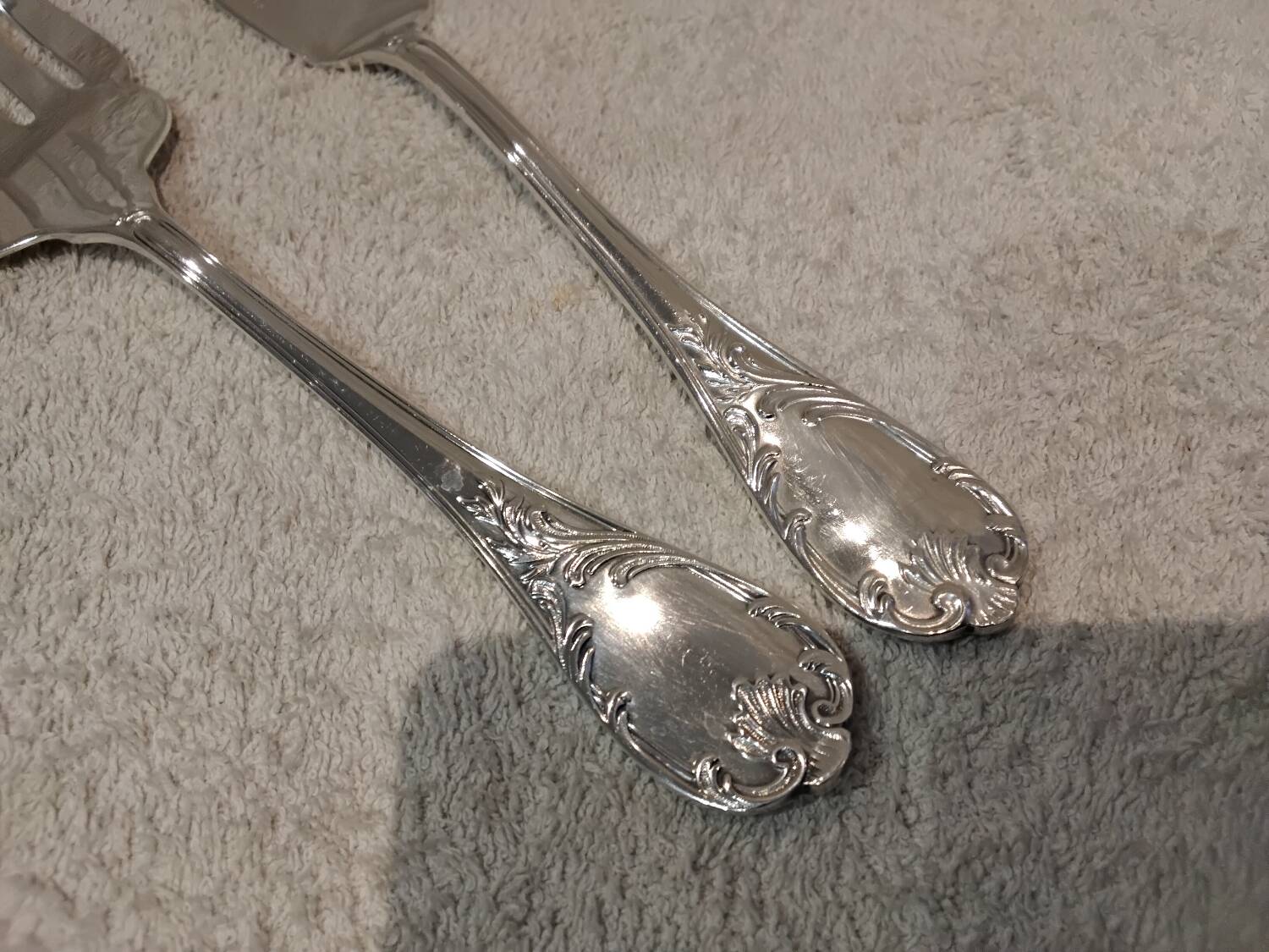 Fish serving set, 2 pieces, silver-plated metal, Christofle Marly silversmith