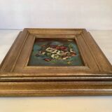 Still life of a bouquet of flowers, oil on cardboard.