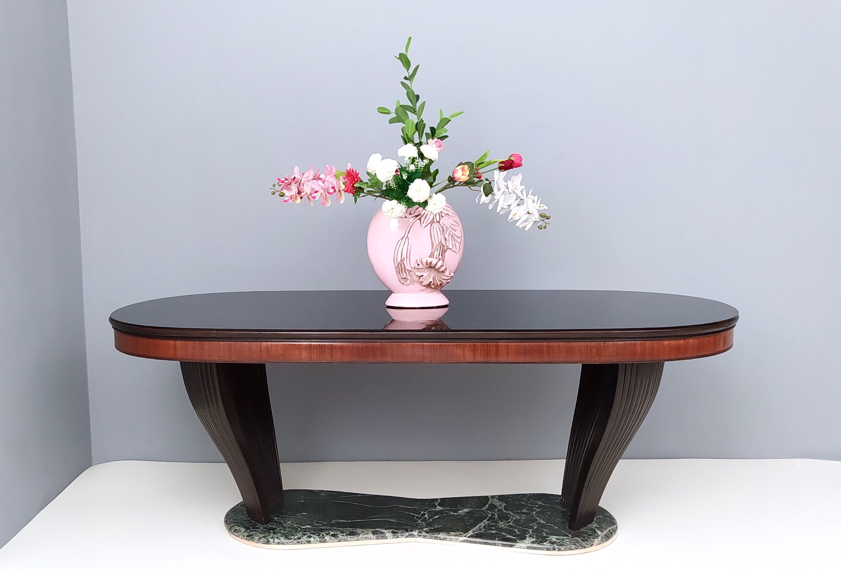 Vintage Dining Table by Vittorio Dassi with Opaline Glass Top and Marble Base