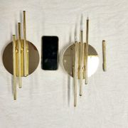 Modernist 1980s glamour mirror glass and gold wall lamps lights sconces Hollywood Regency mid centur