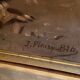 Oil painting on canvas signed J. Fleury-Bin Still Life with pewter and onions