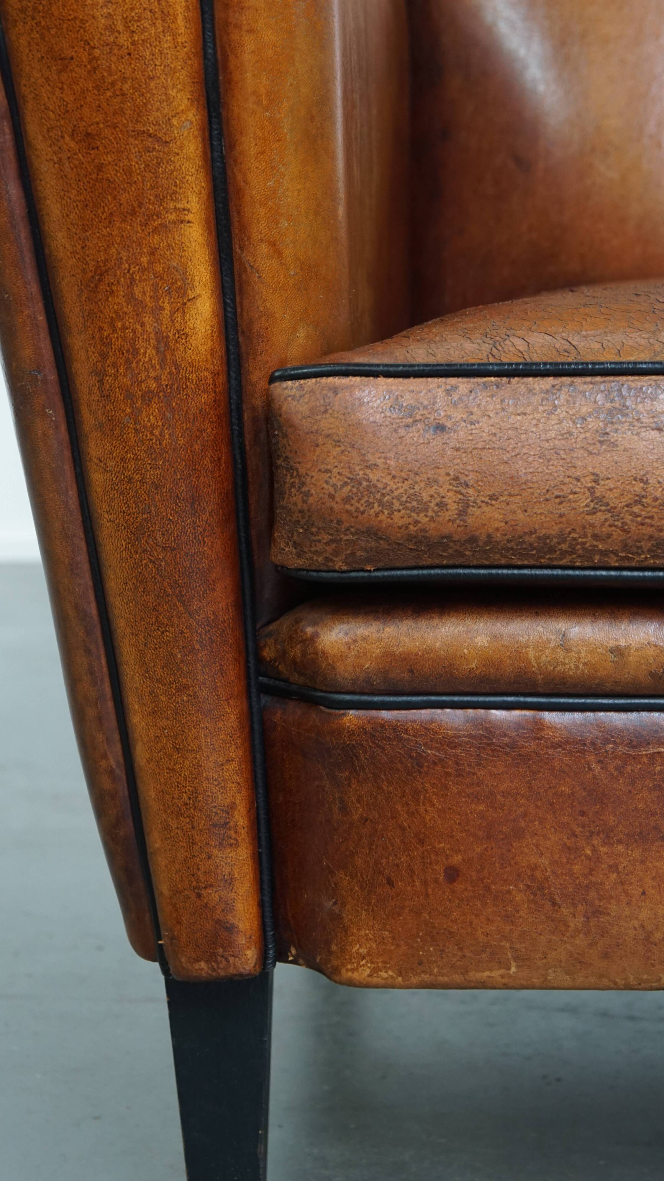 Vintage Sheepskin Leather Art Deco Style Design Armchair