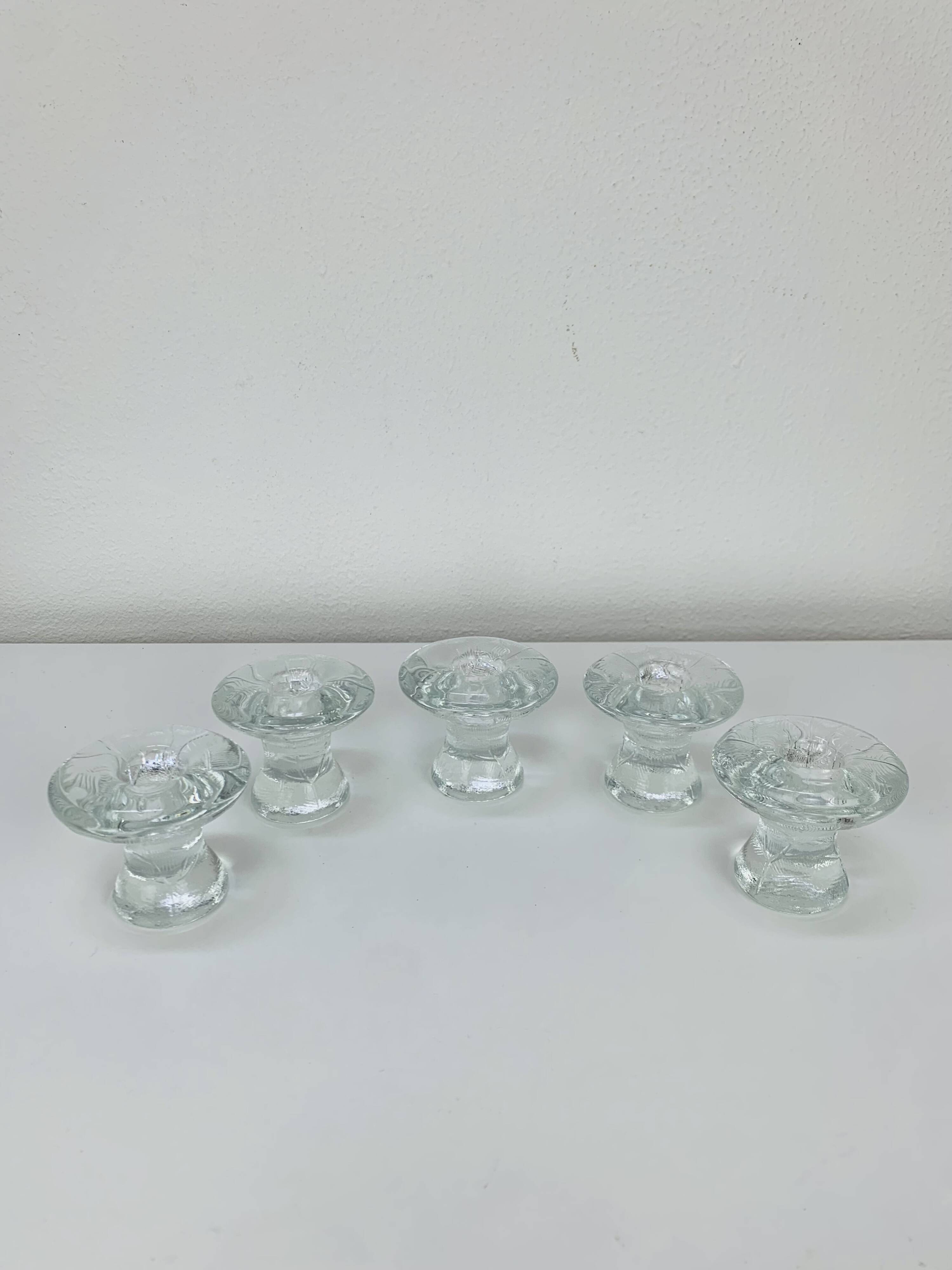 5 bougeoirs "feuilles" en verre vintage