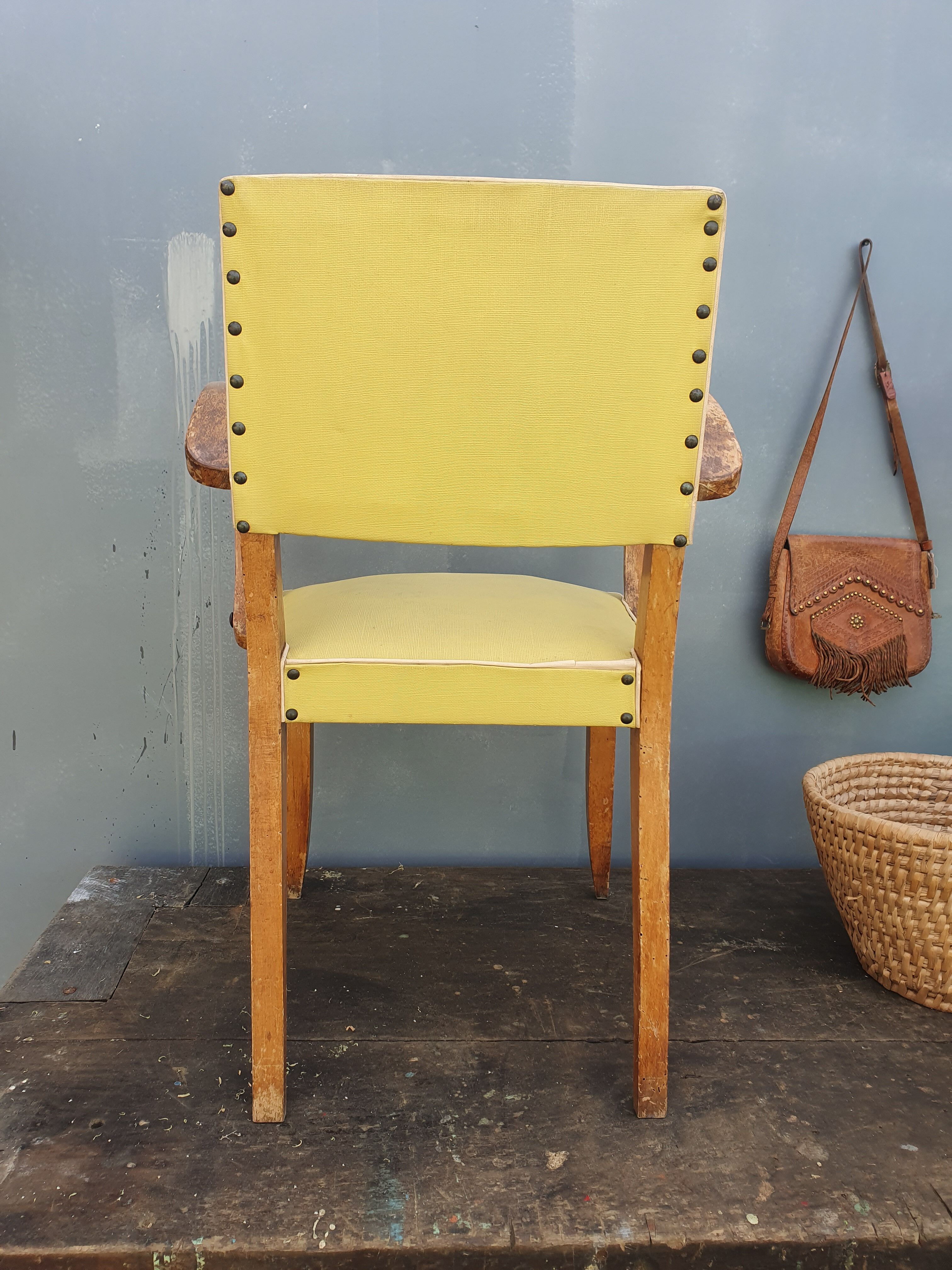 Yellow skai armchair