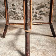 Vintage Round Bamboo and Wood Side Table | Mid-Century Bohemian Accent Table – 1950s/70s