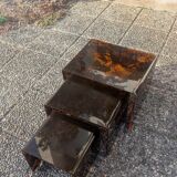 Nesting tables in plexiglass with tortoiseshell pattern from the 1970s.