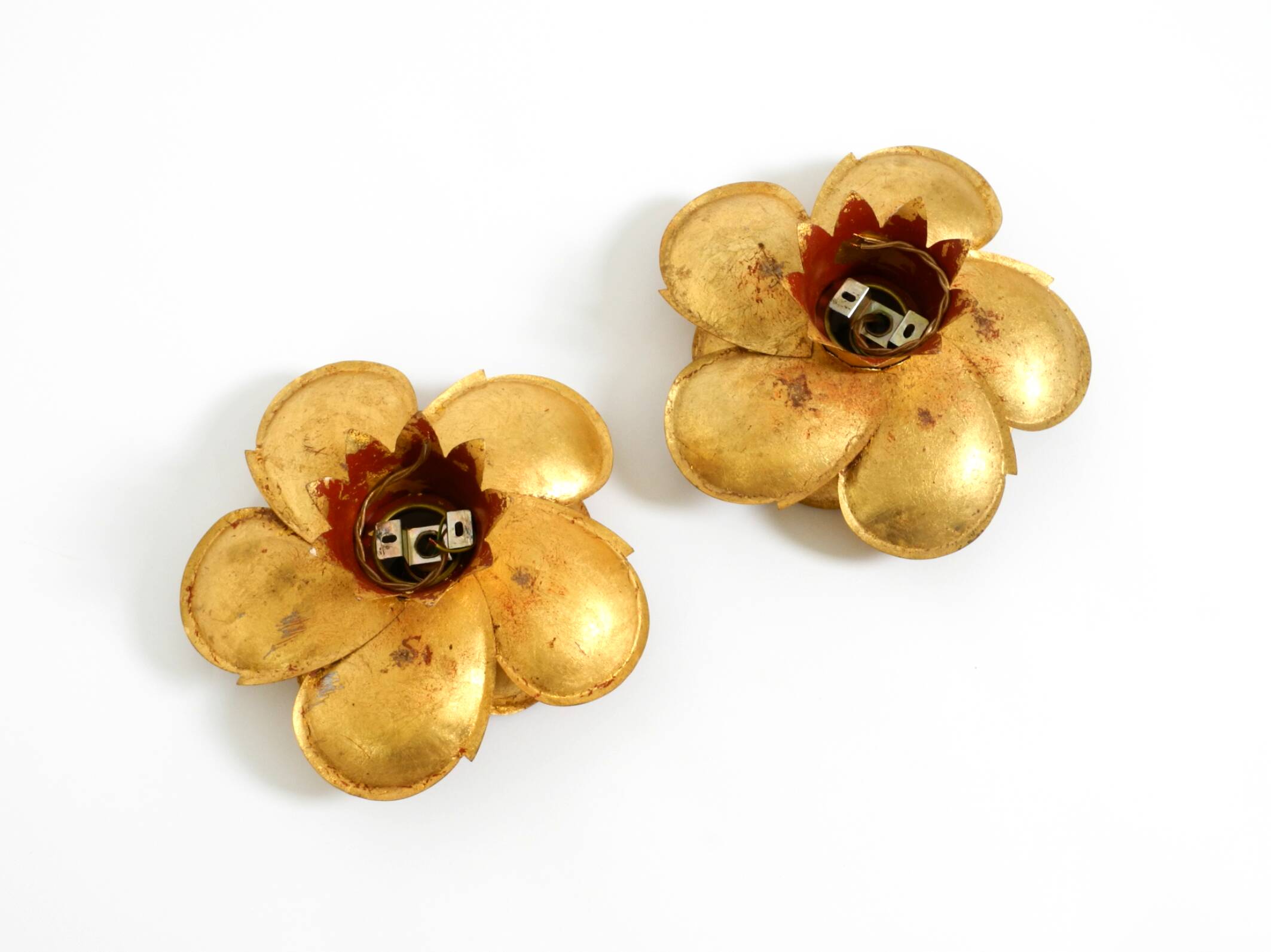 Two beautiful, large, gilt wall lamps, "Water Lily," Italy, 1960s