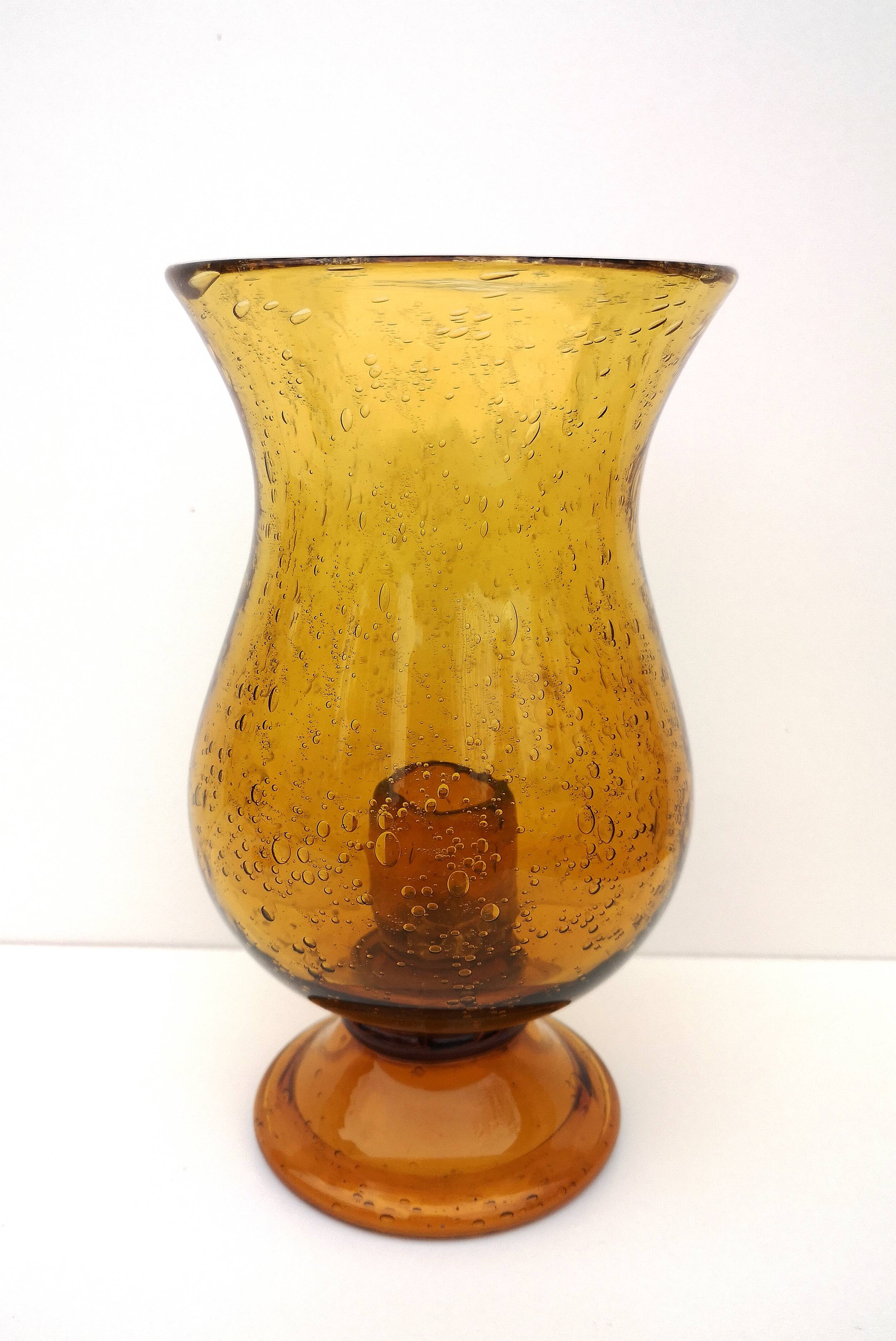 Biot tealight candle holder in blown, bubbled amber glass