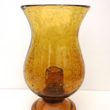 Biot tealight candle holder in blown, bubbled amber glass