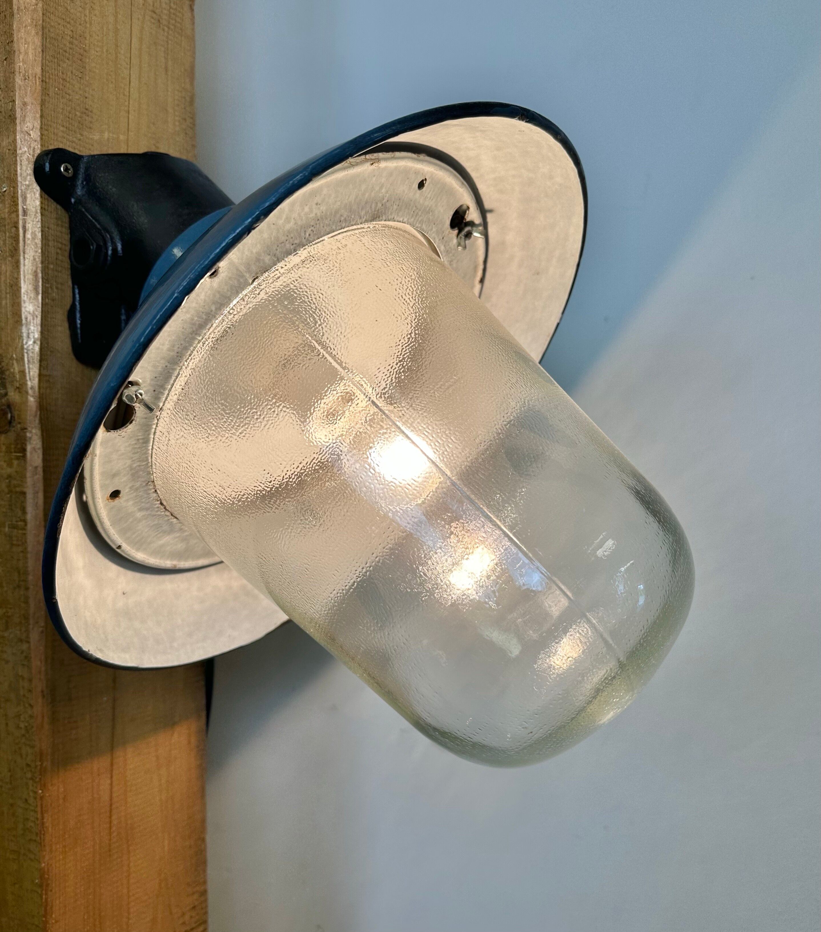 Industrial Blue Painted Factory Lamp Wall Light from Elektrosvit, 1960s