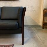 Black 3 seat leather sofa, Denmark 80/90