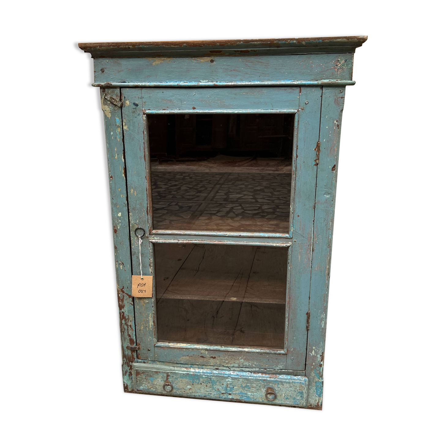 Wall display cabinet in Burmese teak with original patina.