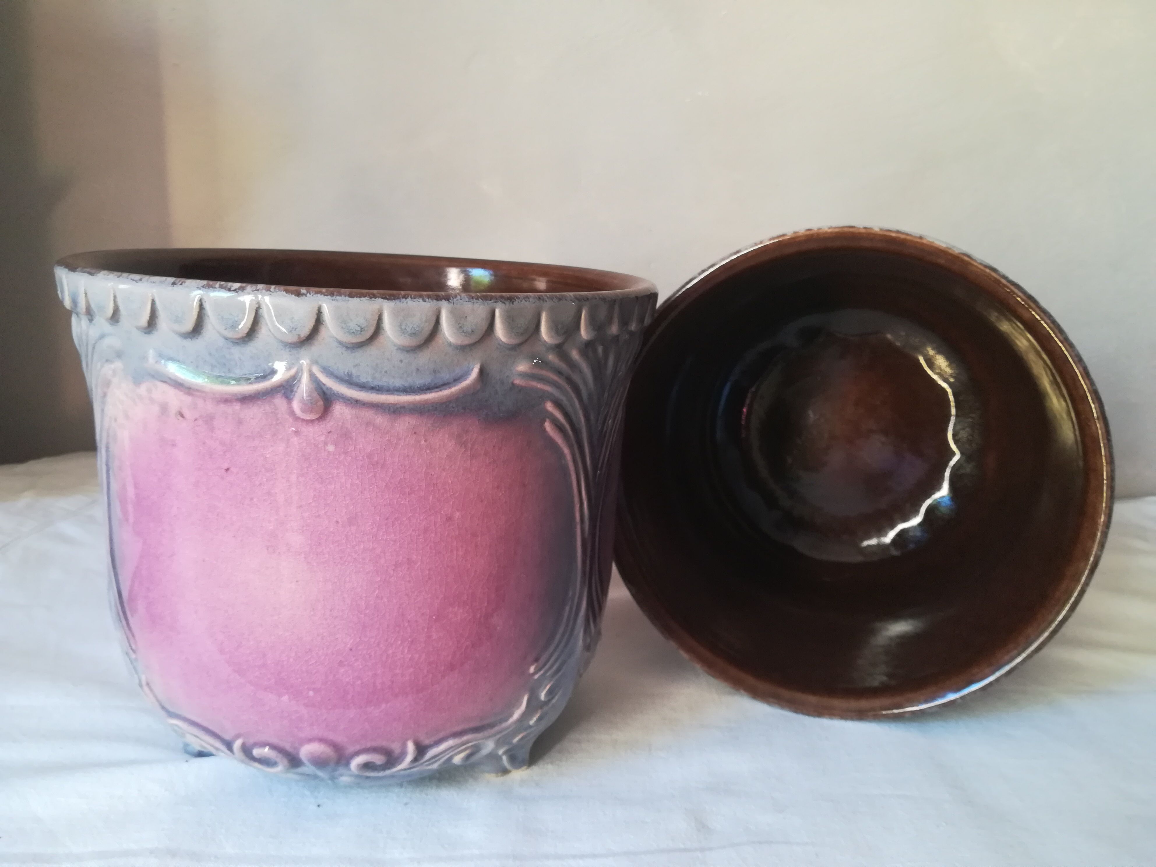 Duo of cache pots art nouveau in dabbling