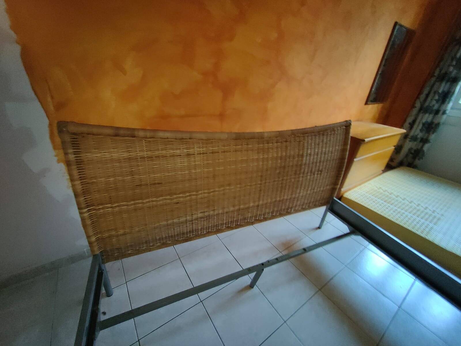 Vintage Double Bed in Iron and Wicker, 1980s