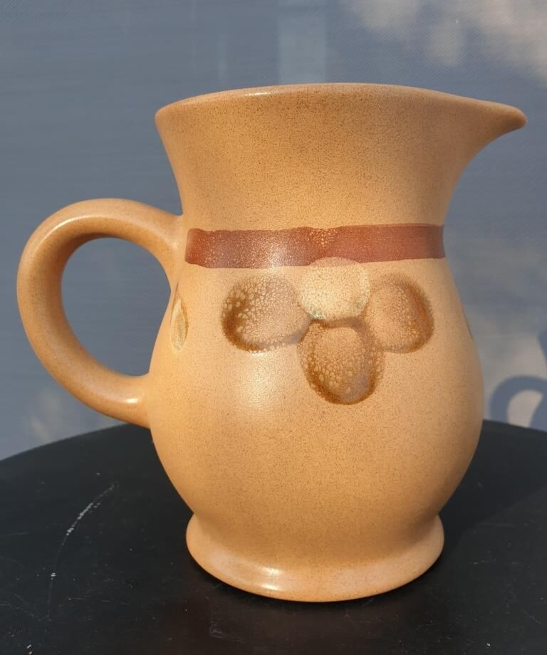 Sandstone pitcher decorated hand Nadège de Sarreguemines 1970