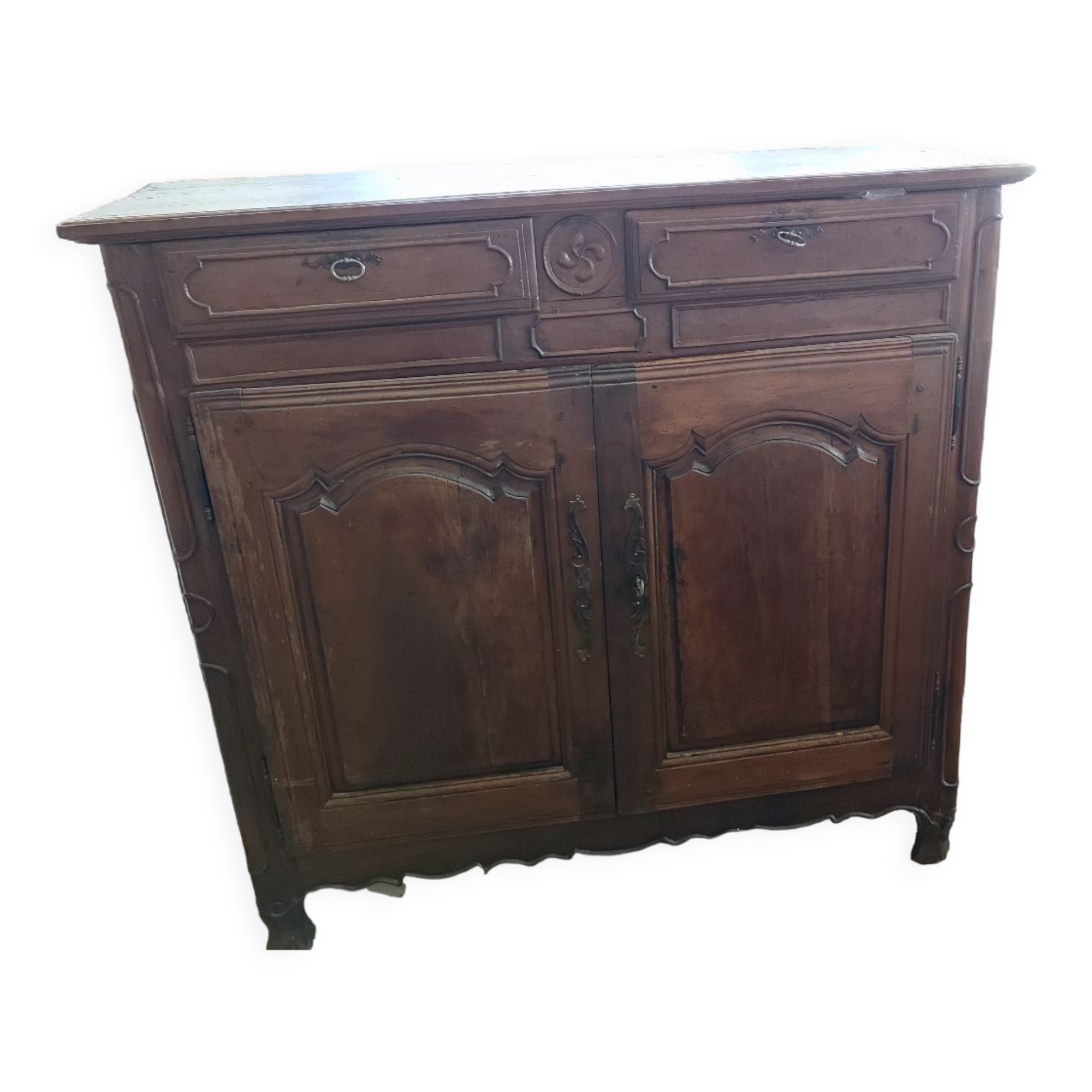 Sideboard with 2 doors and 2 drawers in walnut, 18th