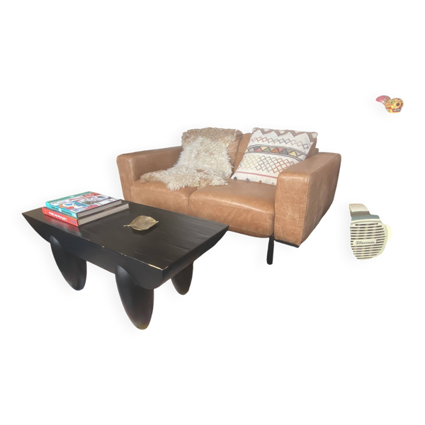 Canapé Made.com Jarrod - cuir pleine fleur marron, design mid-century