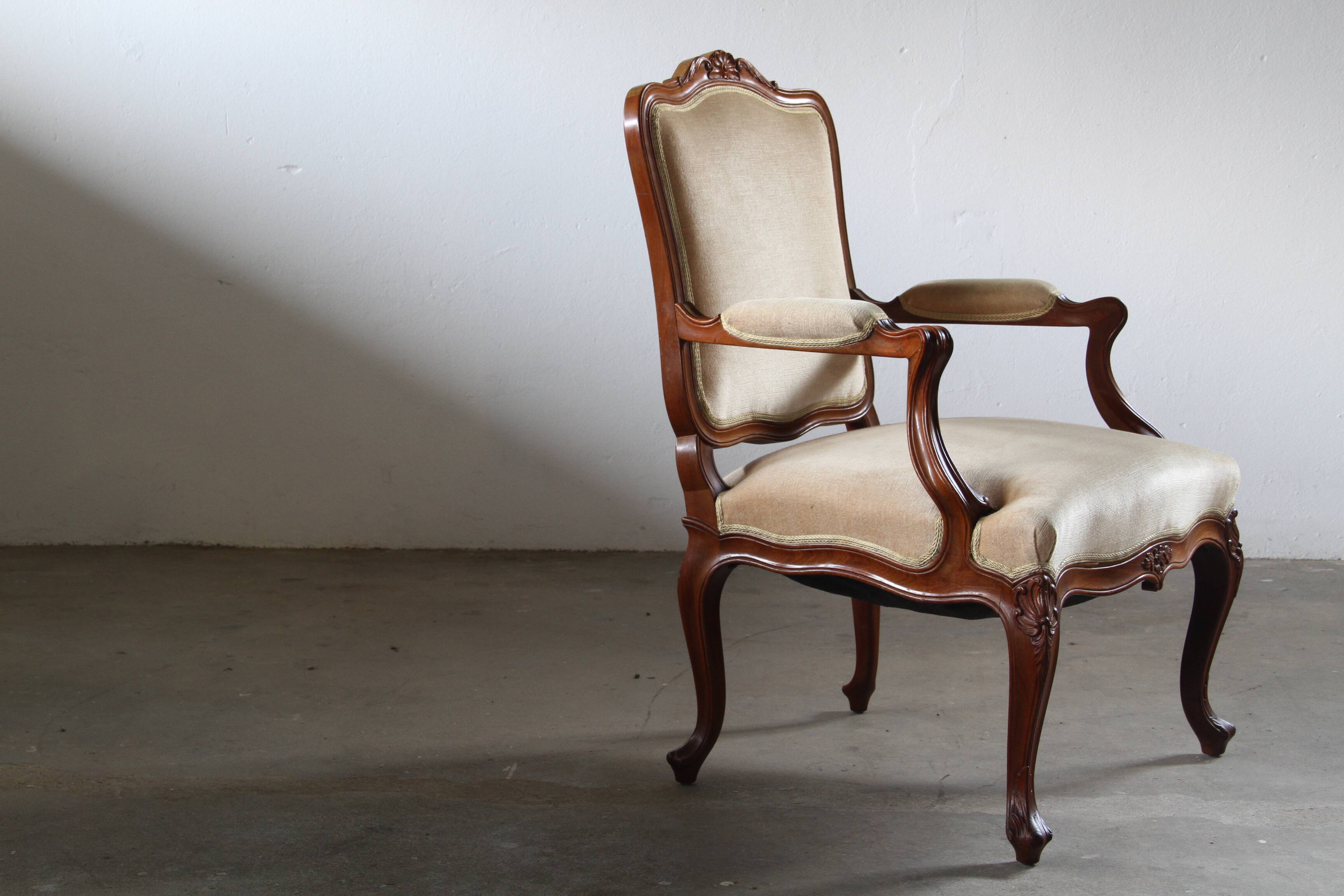 Pair of Vintage Danish Antique 18th century Lounge Chair, style of Louis XV