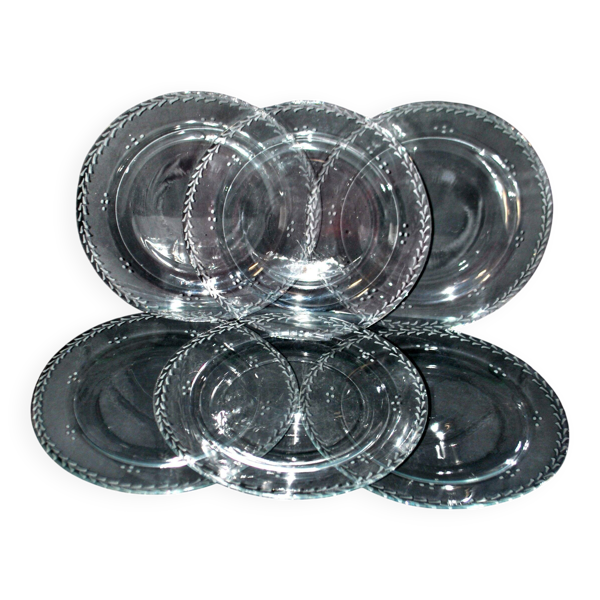 Lot assiettes présentation en verre – 6 grandes assiettes vintage gravées 31cm