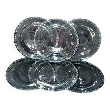 Lot assiettes présentation en verre – 6 grandes assiettes vintage gravées 31cm