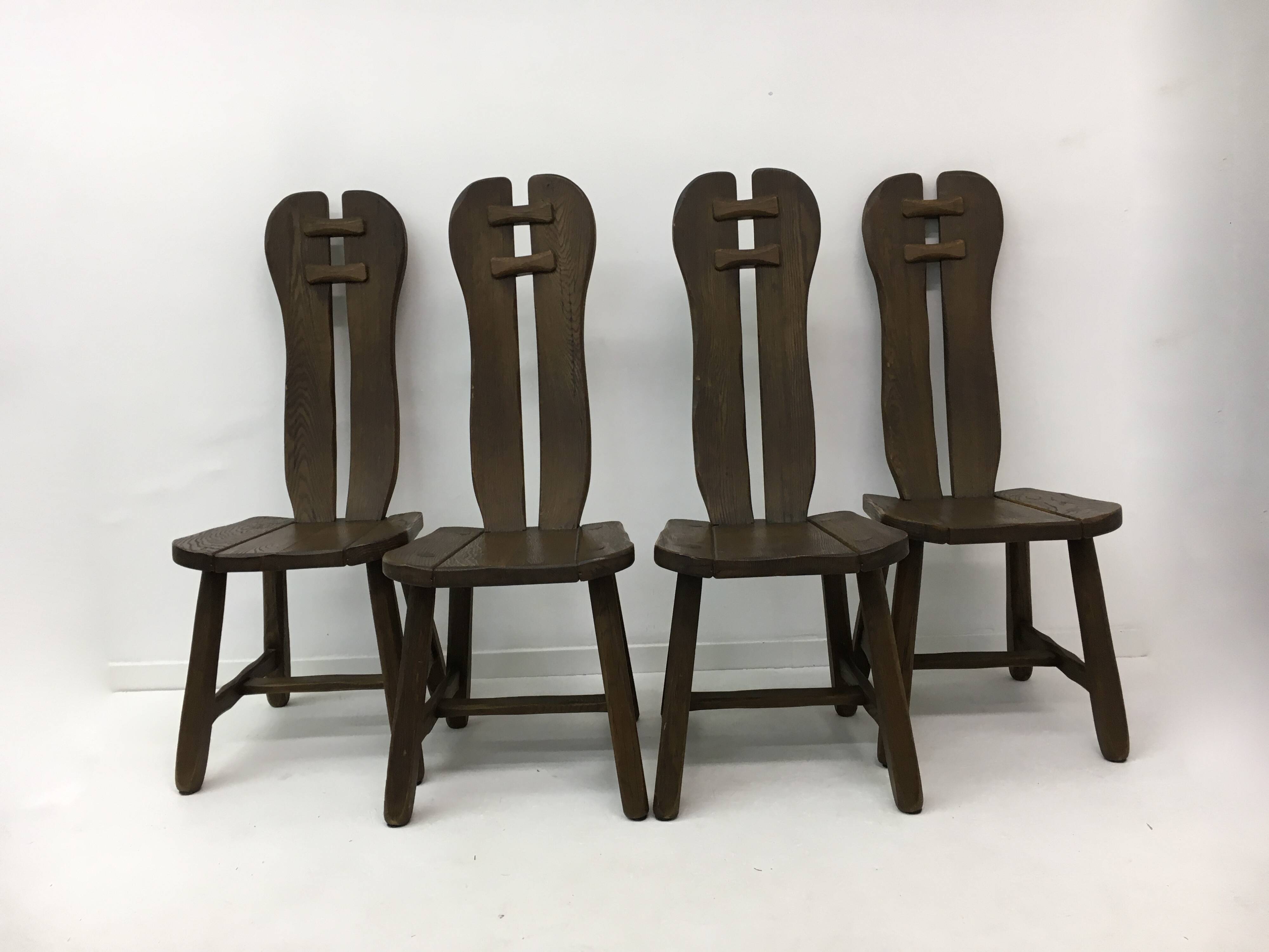 Set of 4 Belgian Brutalist Dining Chairs from De Puydt, 1970’s