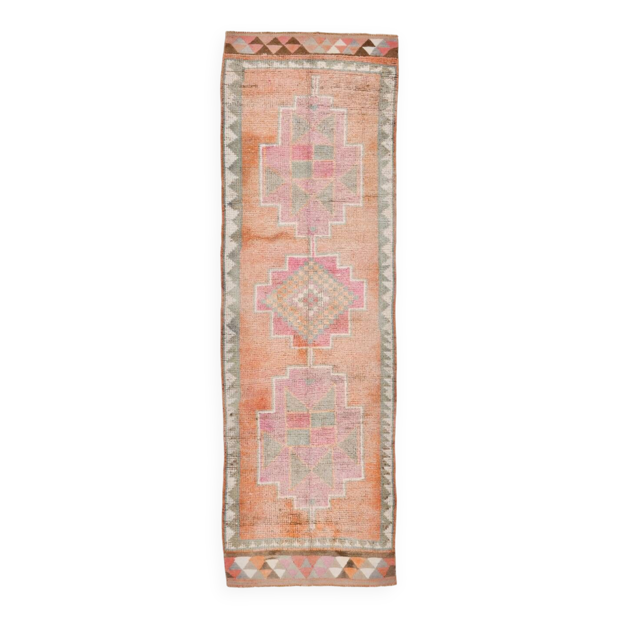 3x10 Orange Brown Handmade Wool Vintage Runner Rug, 103x323Cm SK 18245