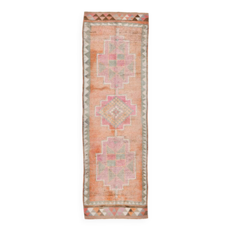Tapis de course vintage en laine fait main marron orange 3x10, 103x323Cm SK 18245