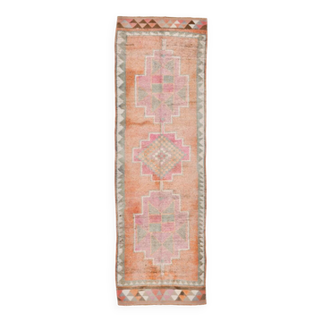 3x10 Orange Brown Handmade Wool Vintage Runner Rug, 103x323Cm SK 18245