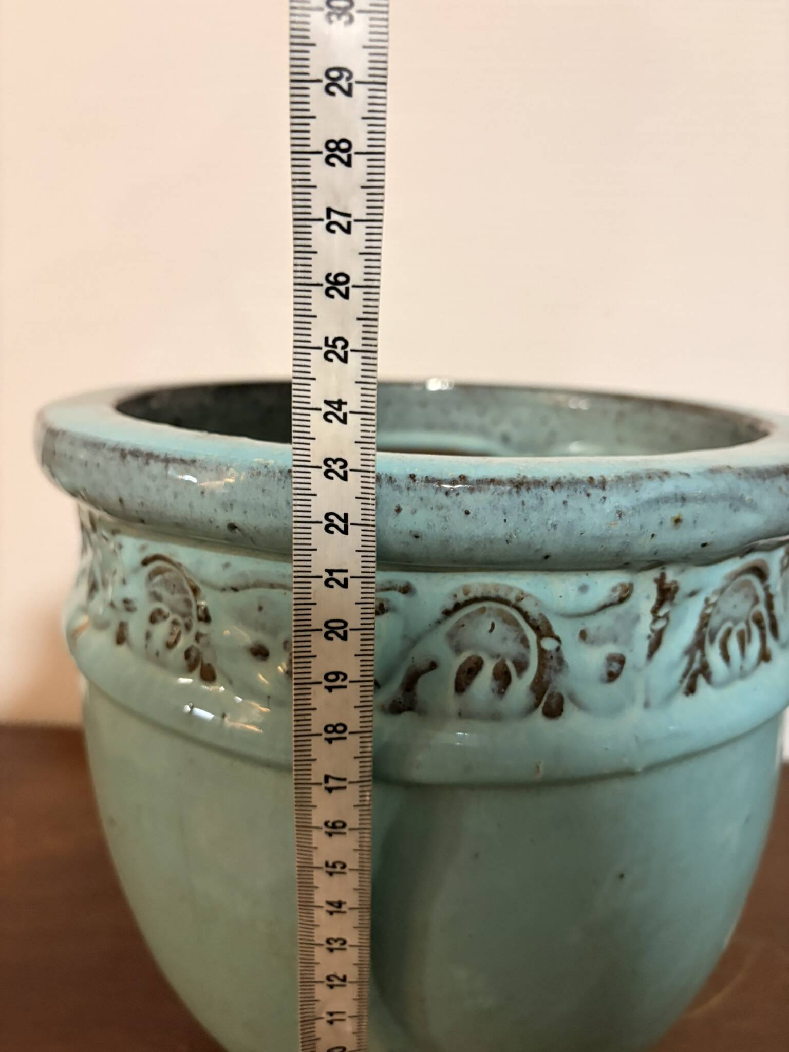 Old Flower Pot Ceramic Terracotta Glazed Varnished Blue Planter