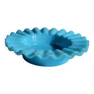 Vintage blue opaline glass empty-pocket ashtray