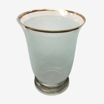Vase ancien verre poli bleu avec decor doré vintage