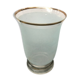 Old blue polished glass vase with vintage gold decor