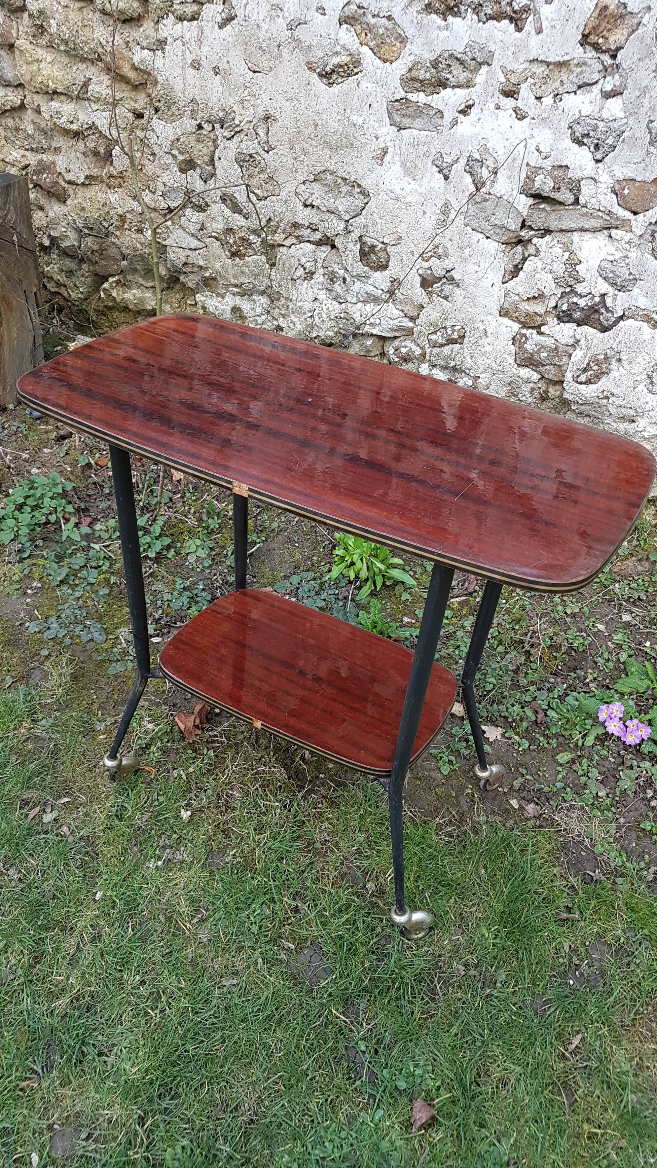 Table à roulettes, desserte, 2 plateaux, formica vintage