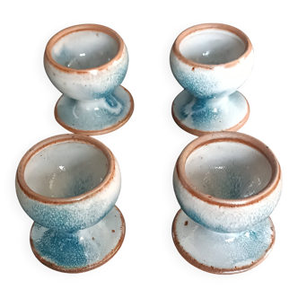 Four stoneware egg cups from Saint Amand pottery by Roger Jacques, vintage.