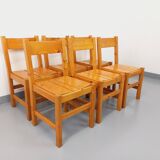 Set of 6 vintage Les Arcs chairs in pine from the 60s 70s
