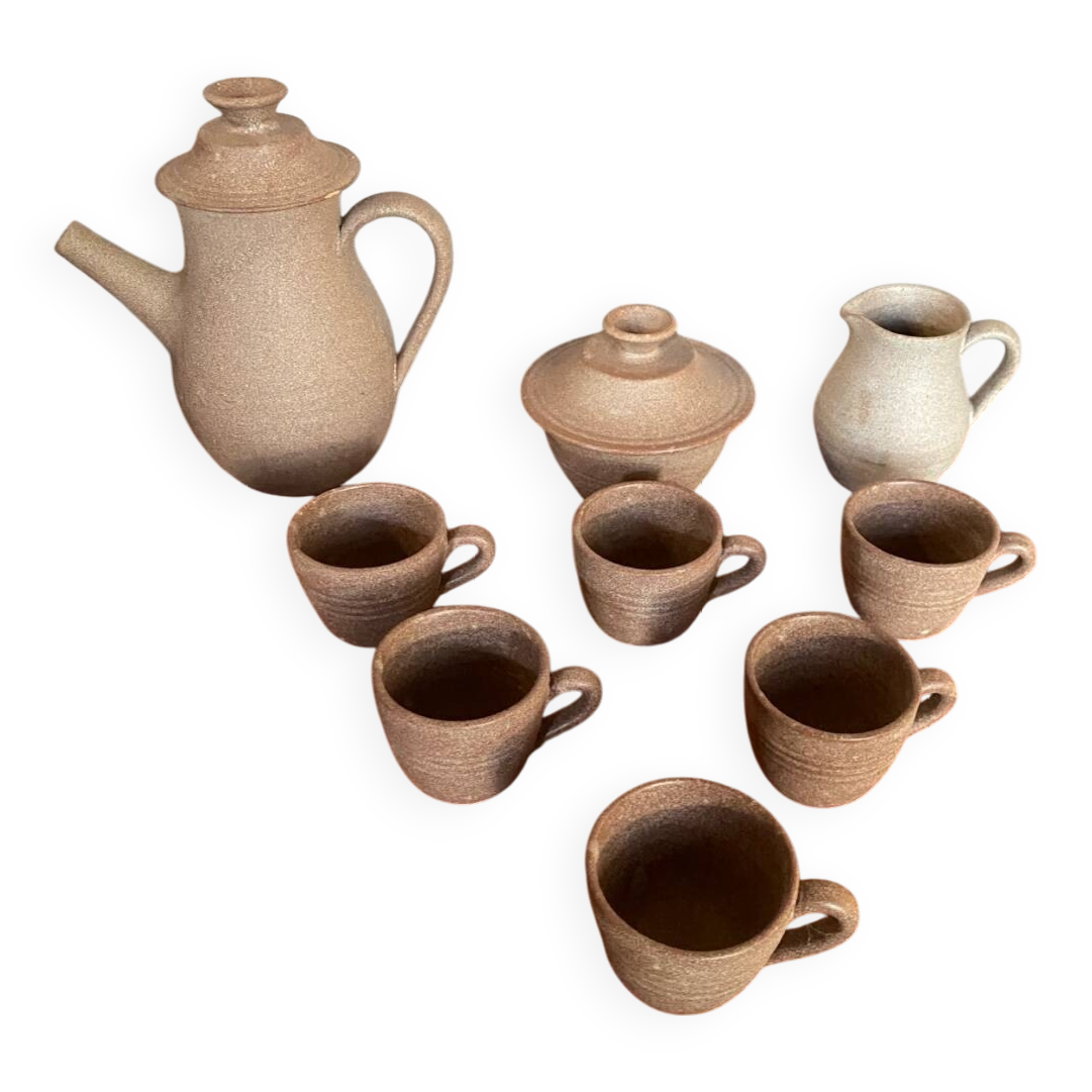 Lot old tea coffee service vallauris style ceramic beige 9p vintage #b843