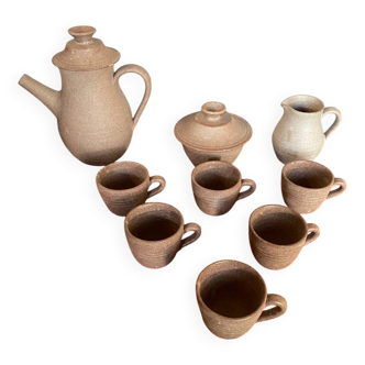 Lot ancien service thé café style vallauris céramique beige 9p vintage #b843