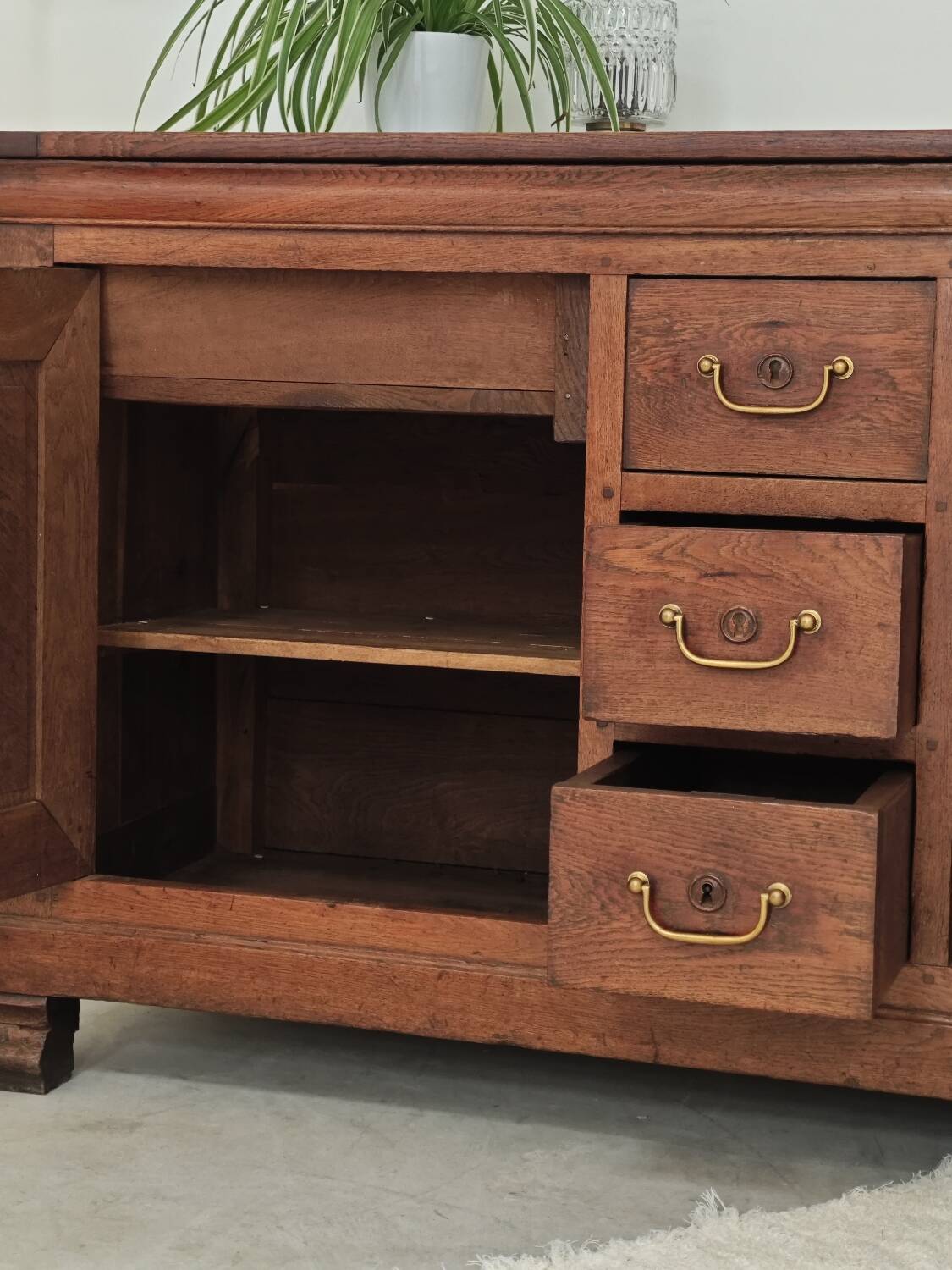 Antique solid wood workbench, dough cabinet from the 18th century.