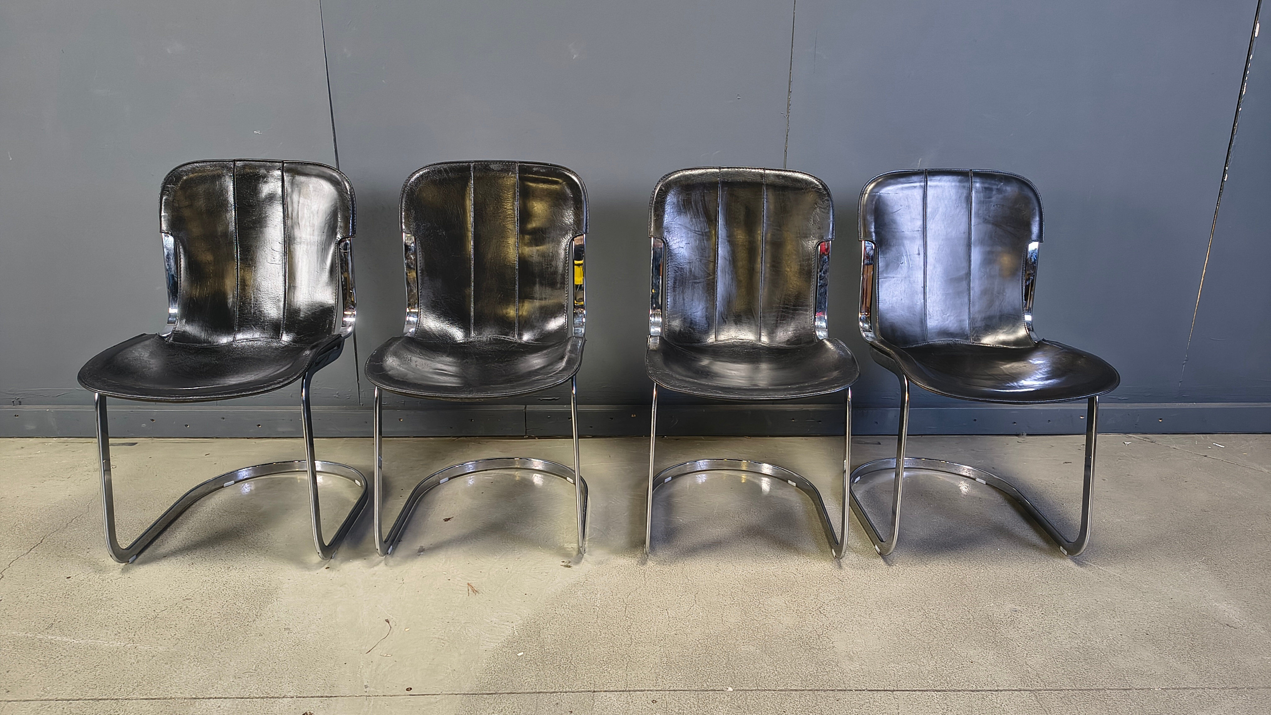 Vintage dining chairs by Willy Rizzo for Cidue set of 4, 1970s