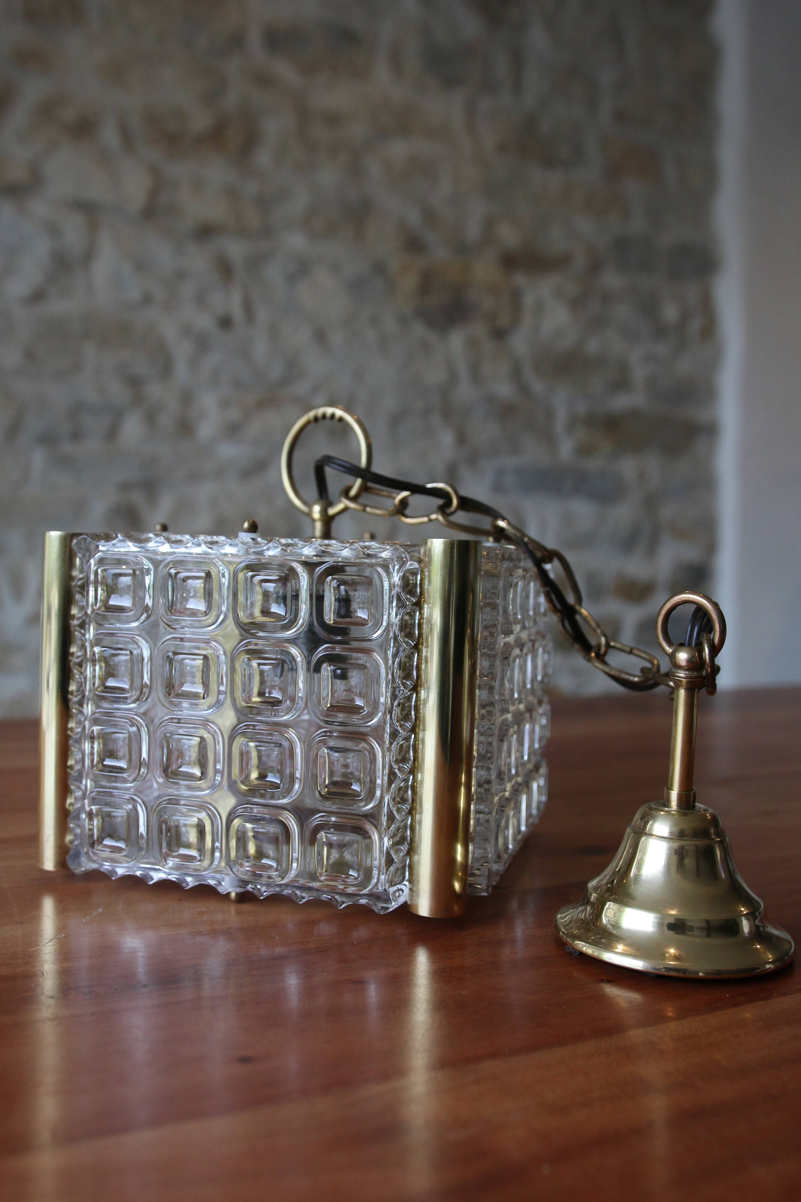 Vintage brass glass chandelier