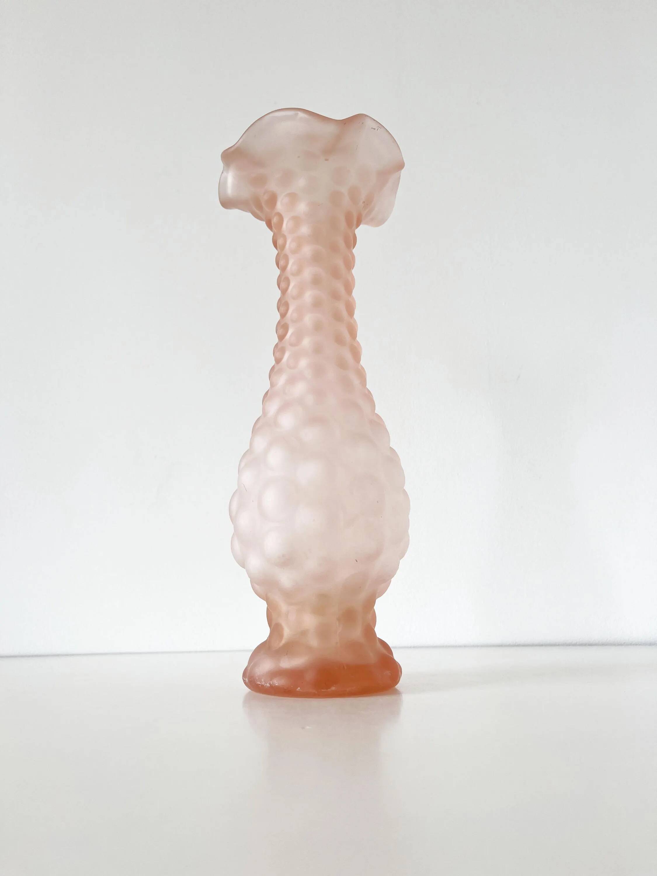 Pink frosted glass corolla vase Empoli Italy 1960