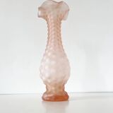 Pink frosted glass corolla vase Empoli Italy 1960