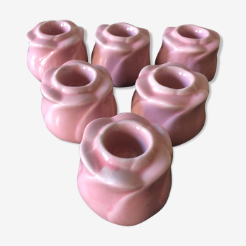 Series of 6 pink ceramic flower candle holders