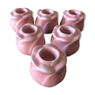 Series of 6 pink ceramic flower candle holders