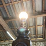 Side table floor lamp in Basque turned wood 50