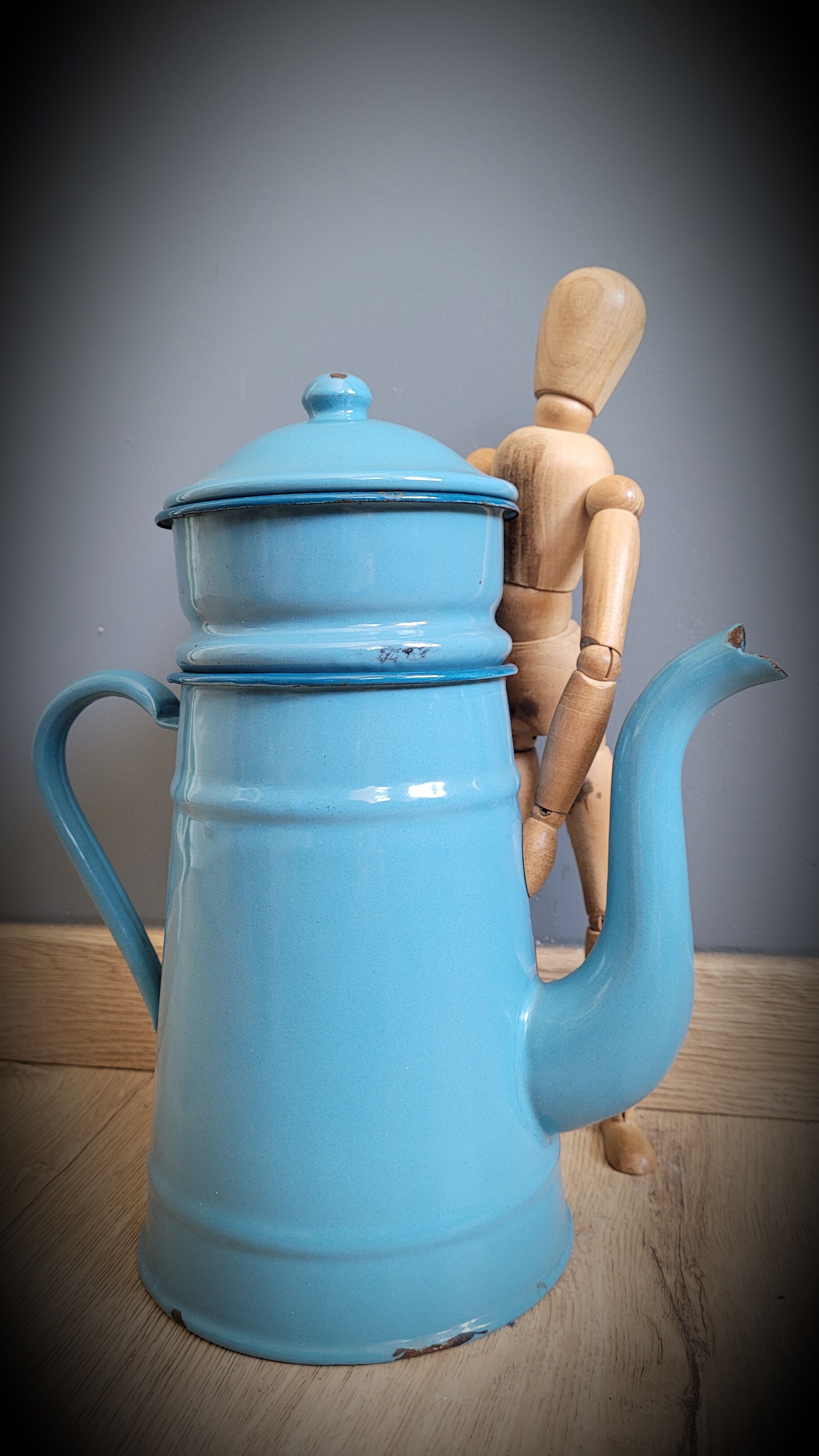 Blue enamelled coffee maker