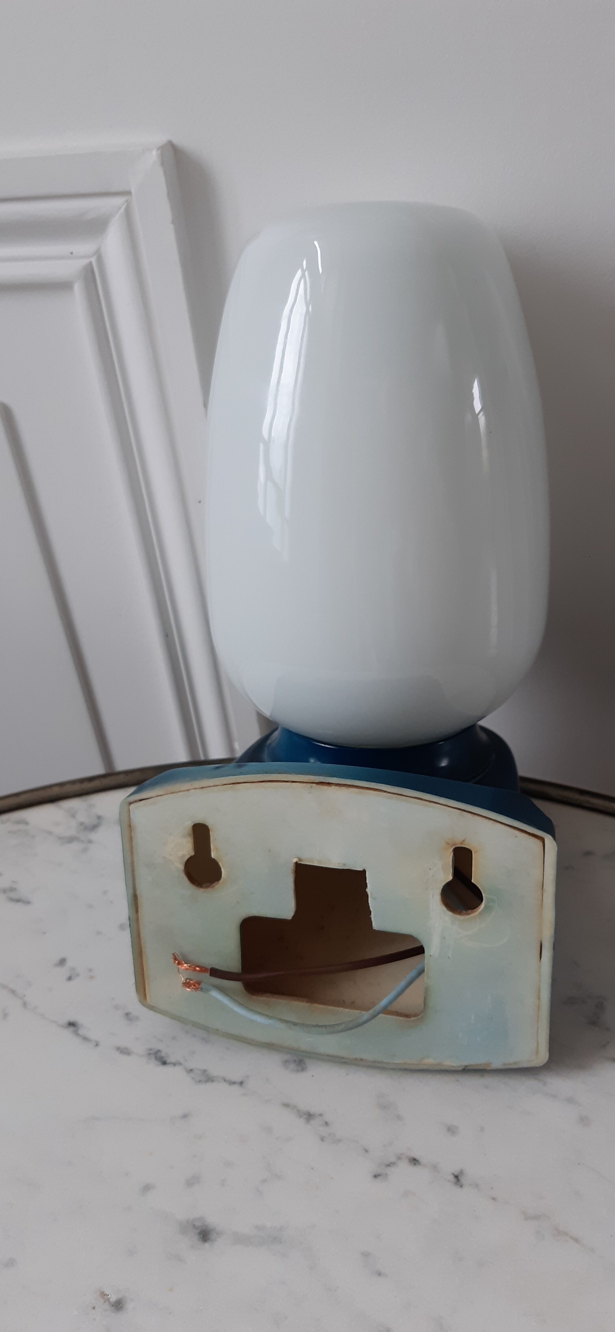 Scandinavian wall lamp in opaline globe and polycarbonate base 70s