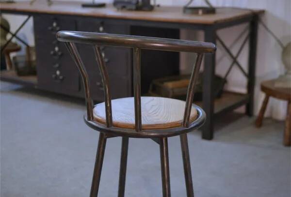 Industrial stool with oak seat, 1960s